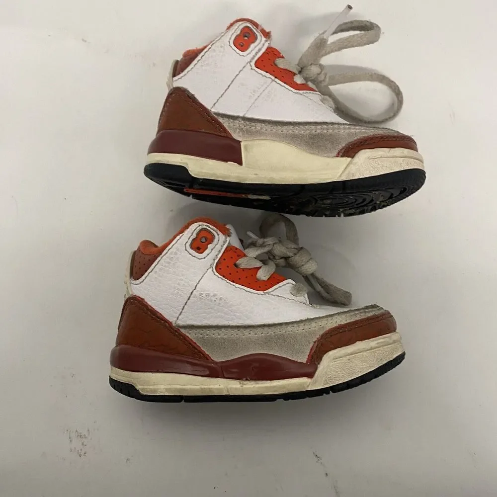 Nike Air Jordan Retro 3 Toddler Size 4C White Orange Sneakers Mid Top 3617